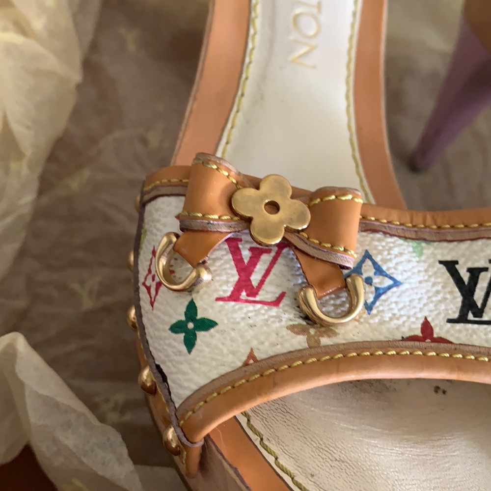 Authentic Louis Vuitton white multicolor mules - Picture 4 of 16